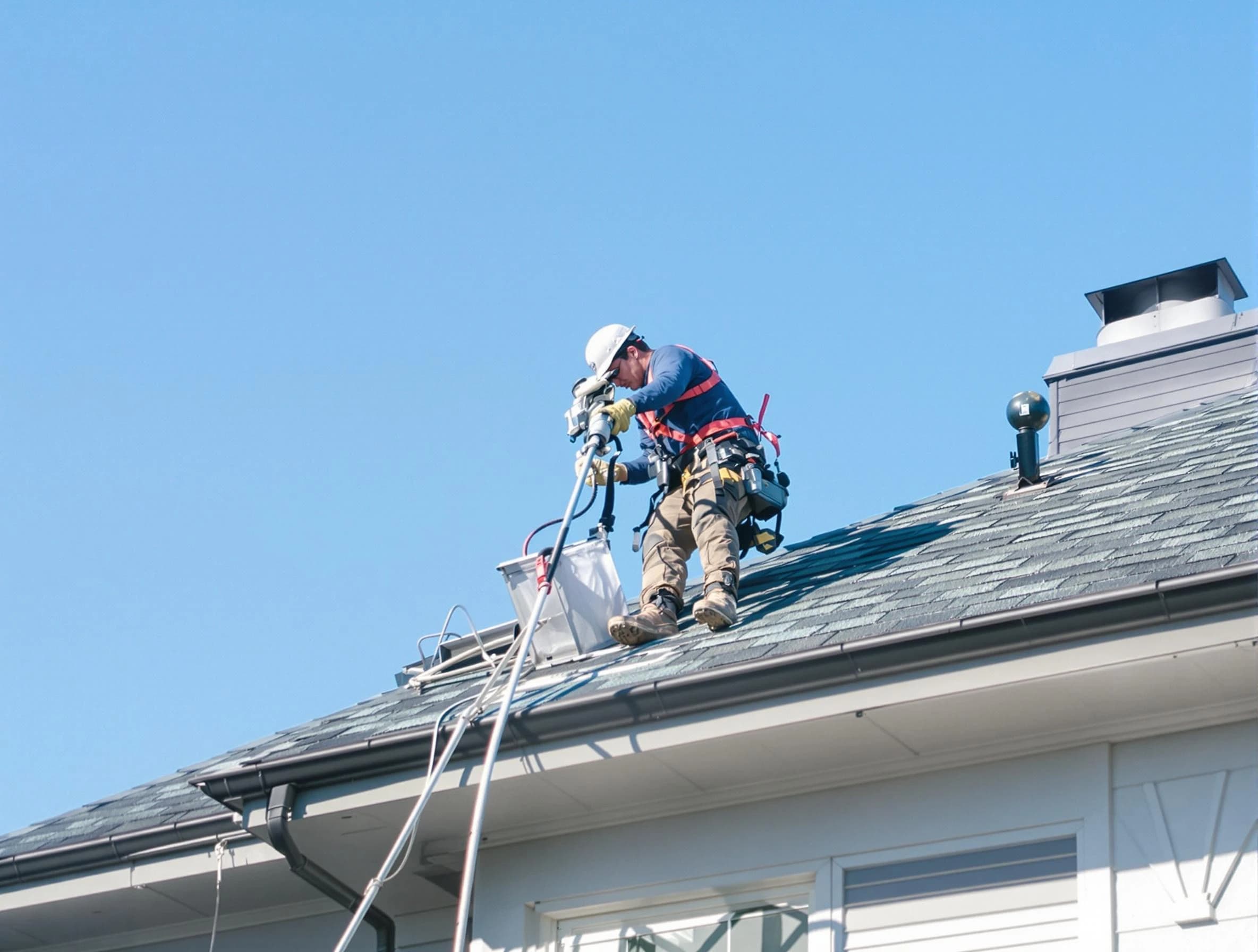 Milliken Dryer Vent Cleaning certified technician cleaning a roof-mounted dryer vent system in Milliken