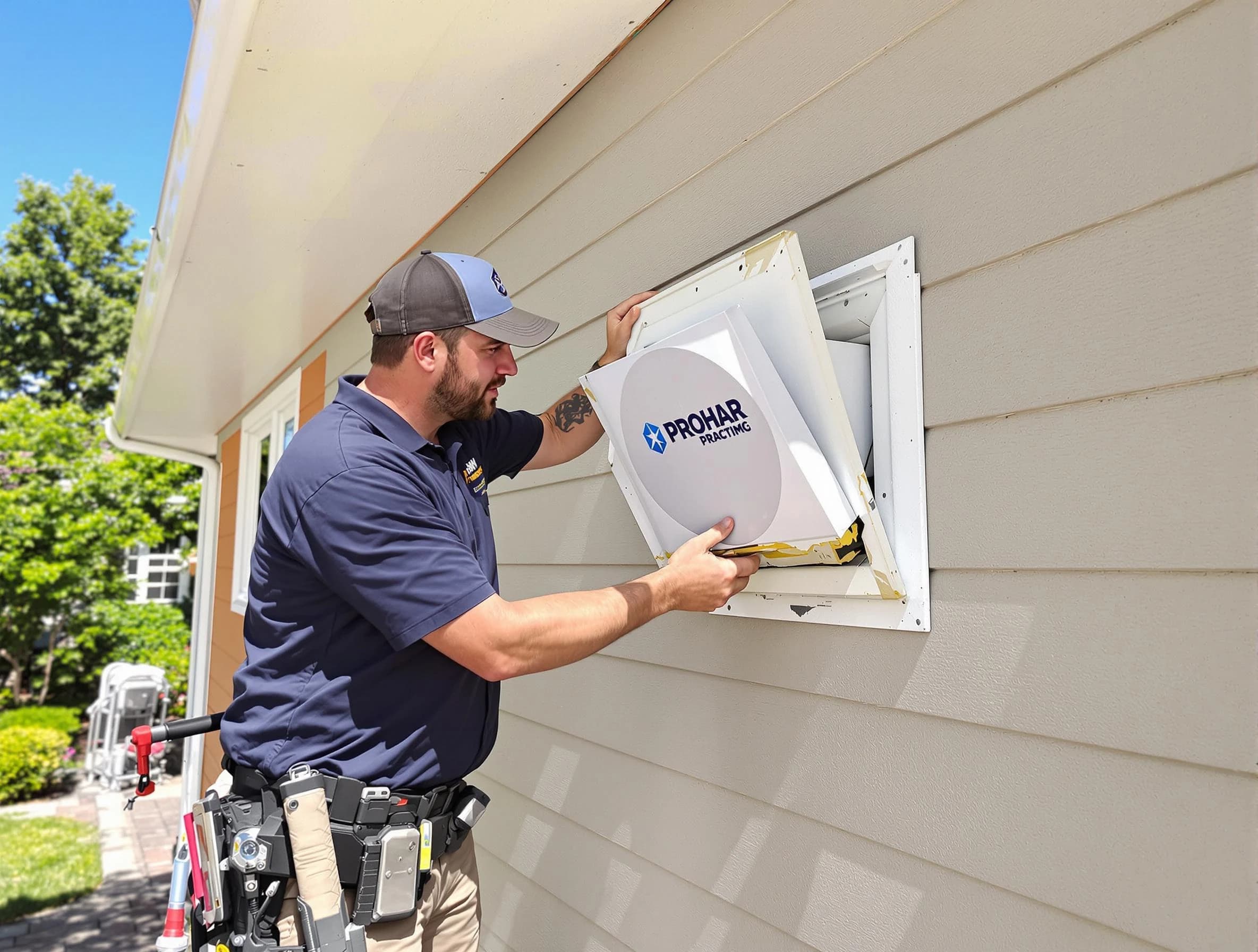 Milliken Dryer Vent Cleaning technician installing a new protective dryer vent cover on a home in Milliken