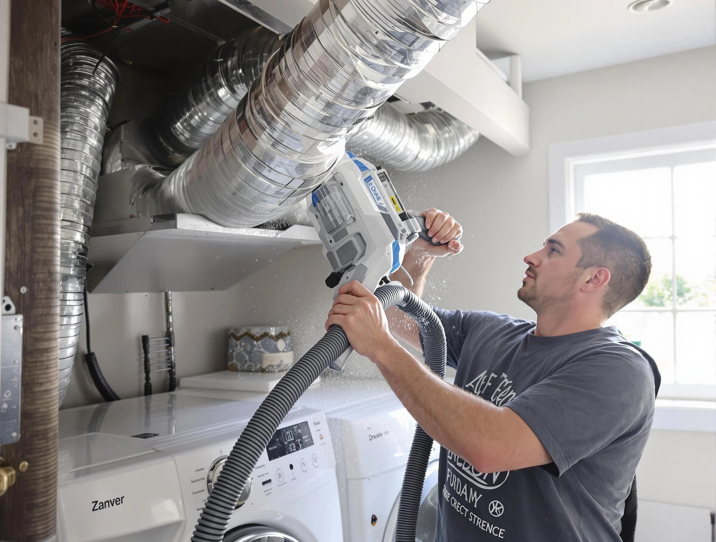 Milliken Dryer Vent Cleaning specialist cleaning deep within a dryer vent duct system in Milliken