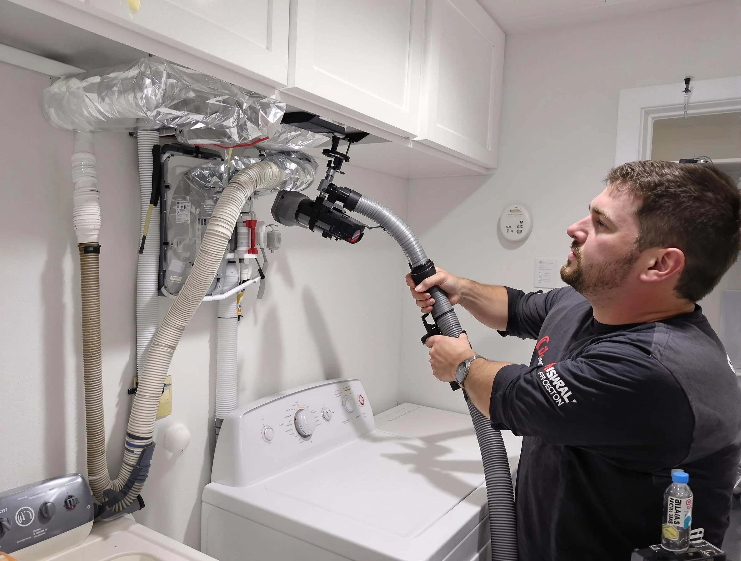 Milliken Dryer Vent Cleaning certified technician performing safety-focused gas dryer vent cleaning in Milliken