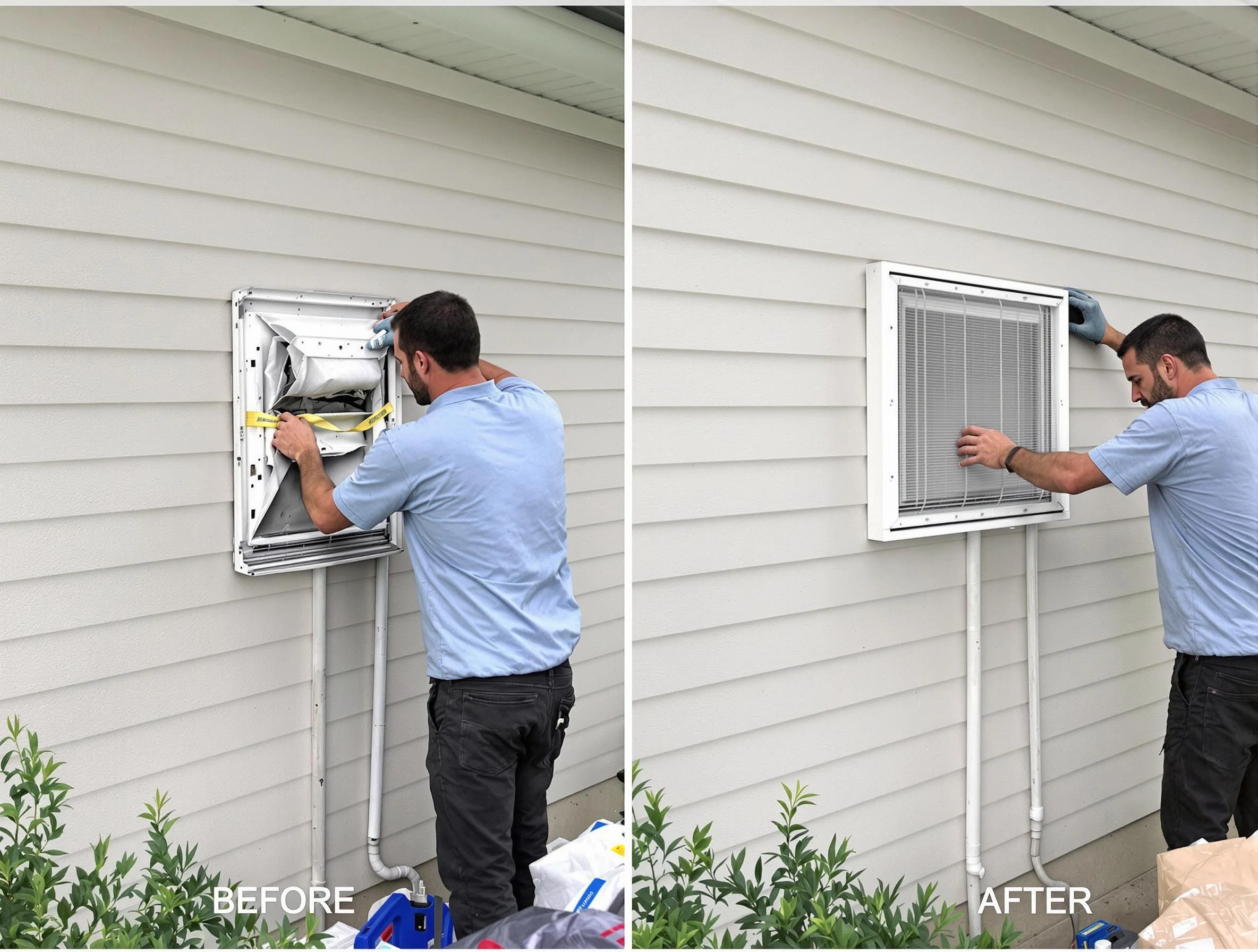 Milliken Dryer Vent Cleaning technician installing high-quality dryer vent cover at a residential property in Milliken